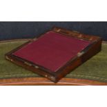 Victorian rosewood writing slope, the hinged case with mother of pearl foliate applied corners and