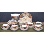 19th century Derby porcelain part tea set, comprising six cups with saucers, sucrier with cover (