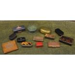 Selection of small treen and tortoiseshell boxes, including snuff boxes etc.