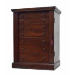 Good Victorian miniature mahogany Wellington specimen chest of seven drawers, each drawer with