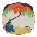 Clarice Cliff 'Woodland' fluted plate, 8.75" wide