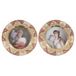 Attractive pair of Vienna porcelain cabinet plates, each pained with portraits of a lady's with