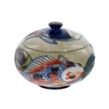 Moorcroft Pottery 'Quiet Waters' ovoid bowl and cover designed by Philip Gibson, depicting Koi Carp,