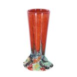 Clarice Cliff Bizarre 'My Garden' vase, shape 664, red ground with a moulded pastel base, 6" high
