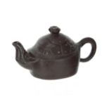 Chinese Yixing clay teapot, modelled as a tortoise shell, the spout with the face, impressed