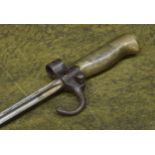 French Lebel pattern bayonet, with hooked quillon and 22" cruciform blade, with metal scabbard