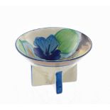 Clarice Cliff Bizarre 'Delecia Pansies' conical sugar bowl, 2.75" diameter, 1.75"