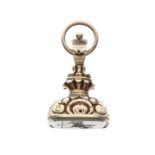Ornate Victorian gold chalcedony fob seal  pendant, the matrix depicting William of Orange on