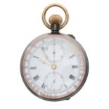 Gun metal chronograph lever pocket watch, frosted movement with compensated balance and regulator,