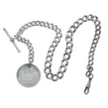 Silver graduated curb watch Albert chain, with silver T-bar and clasp and South African Republic