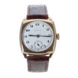 Rolco (Rolex) 9ct cushion cased gentleman's wristwatch, import hallmarks for Glasgow 1935, case