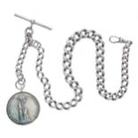 Silver graduated curb watch Albert chain, with silver T-bar and clasp and an Army Temperance
