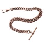 Good 9ct rose gold graduated curb link watch Albert chain, with T-bar and swivel clasp, each link