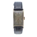Longines 14ct rectangular curved gentleman's wristwatch, movement and case no. 6617xxx, circa