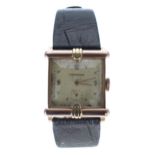 Longines 18ct pink gold square cased gentleman's wristwatch, movement no. 66304xx, case no. 66304xx,