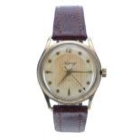 Smiths for Asprey 9ct gentleman's wristwatch, Birmingham 1957, circular silvered textured dial