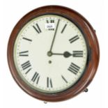 Mahogany single fusee 12" wall dial clock, within a turned surround (no pendulum)