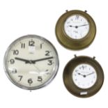 Two similar circular Electrique Brillie 4.75" wall dial clocks, within brass beaded flared cases;