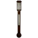 Walnut stick barometer/thermometer, the angled scale signed J SH. Somalvico & Co., 2 Hatton