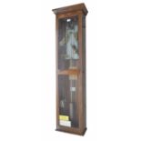 Gent electric master wall clock, within a dark stained oak glazed case, 55.25" high (pendulum and