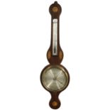 Mahogany inlaid wheel barometer/thermometer, the 8" silvered dial signed S. Molton, St. Lawrence