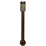 Mahogany stick barometer with thermometer, the brass scale signed Fras Pellegrino Fecit, over a
