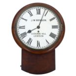 Mahogany single fusee 12" drop dial railway clock, the white dial signed J.W. Benson, Ludgate