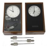 Gents electric wall clock, the 6" silvered dial within a dark glazed mahogany case with clear