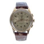 Suisse Chronographe 18ct gentleman's wristwatch, case no. 115xx, champagne dial, modern brown