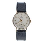 Smiths Deluxe 9ct gentleman's wristwatch, Birmingham 1954, circular silvered dial with gilt