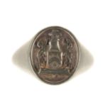 9ct yellow gold oval intaglio seal ring, width 14mm, 8.5gm, ring size L/M