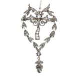 Attractive antique diamond drop pendant with a brooch fitting & safety chain, set with old-cut