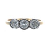 18ct three stone diamond ring, round brilliant-cut, 0.70ct approx in total, width 5mm, 3.2gm, ring