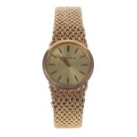Bueche-Girod 9ct lady's wristwatch, champagne dial with applied baton markers, integral 9ct mesh