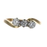 18ct yellow gold twist design three stone diamond ring, 0.45ct approx in total, 2.6gm, ring size I/J