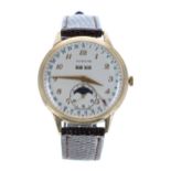 LeCoultre 10k gold filled triple calendar moonphase gentleman's wristwatch, circular silvered dial