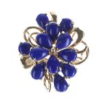 14ct yellow gold lapis lazuli dress floral cluster ring, 25mm x 21mm, 4.8gm, ring size N