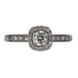 Good quality GIA certified 18ct white gold diamond cluster ring with set shoulders designed by