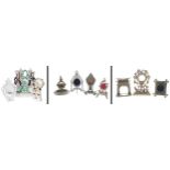 Ten assorted pocket watch stands to include two Staffordshire pottery figural pocket watch stands,