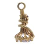 Attractive Victorian high carat yellow gold fob, set with an amethyst an with an entwinned serpent