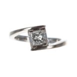 18ct white gold princess-cut solitaire diamond ring, 0.50ct approx, clarity VS, colour G, width 9mm,