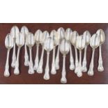 Seventeen assorted Georgian and Victorian Kings pattern silver dessert spoons, including five by
