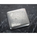 S W Goode & Co silver cigarette case, with a foliate engraved cover with small cartouche,