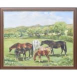 M*J*Mahoney (20th Century) - Pedigree Mares and Foals in a sunlit landscape, including the Mares '