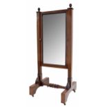 Good 19th century mahogany cheval mirror with sash type height adjustment, on square supports with