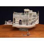 19th century Chinese bone model of a junk houseboat, on stand, 17" wide, 10" high