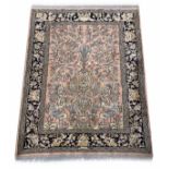 Persian Tree of Life pattern rug, with birds, on a blush pink ground, 68" x 53" approx