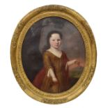 English School (18th century) - Portrait of young child wearing gold coloured dress with red