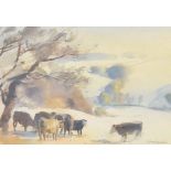 Trevor Chamberlain ROI RSMA (b.1933) - "Cattle In The Snow", signed, bearing an old Tryon & Swann