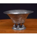 Danish Just Anderson pewter pedestal bowl, raised on four legs modelled as fish, makers stamped